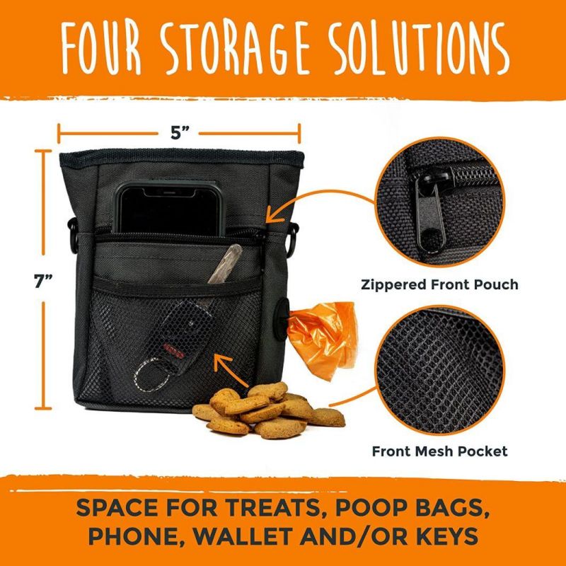 Wholesale Waterproof Black Dog Food Bag Pet Travel Bag Dog Cat Treats Storage Bag for Walking