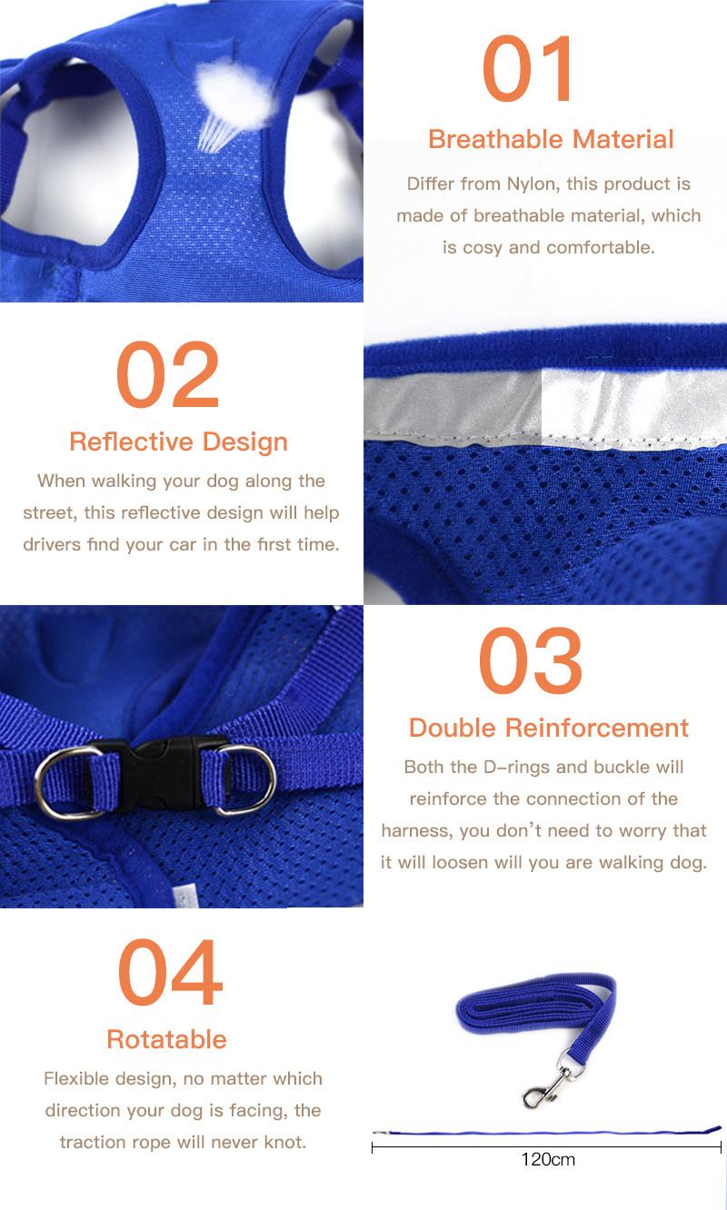 Nylon Mesh Puppy Pet Cat Harness & Leash Set Reflective Pet Dog Vest Harness