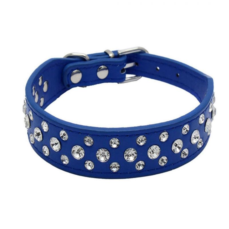 PU Dog Collar with Snakeskin Grain Design and Sparkling Crystal Pet Collar