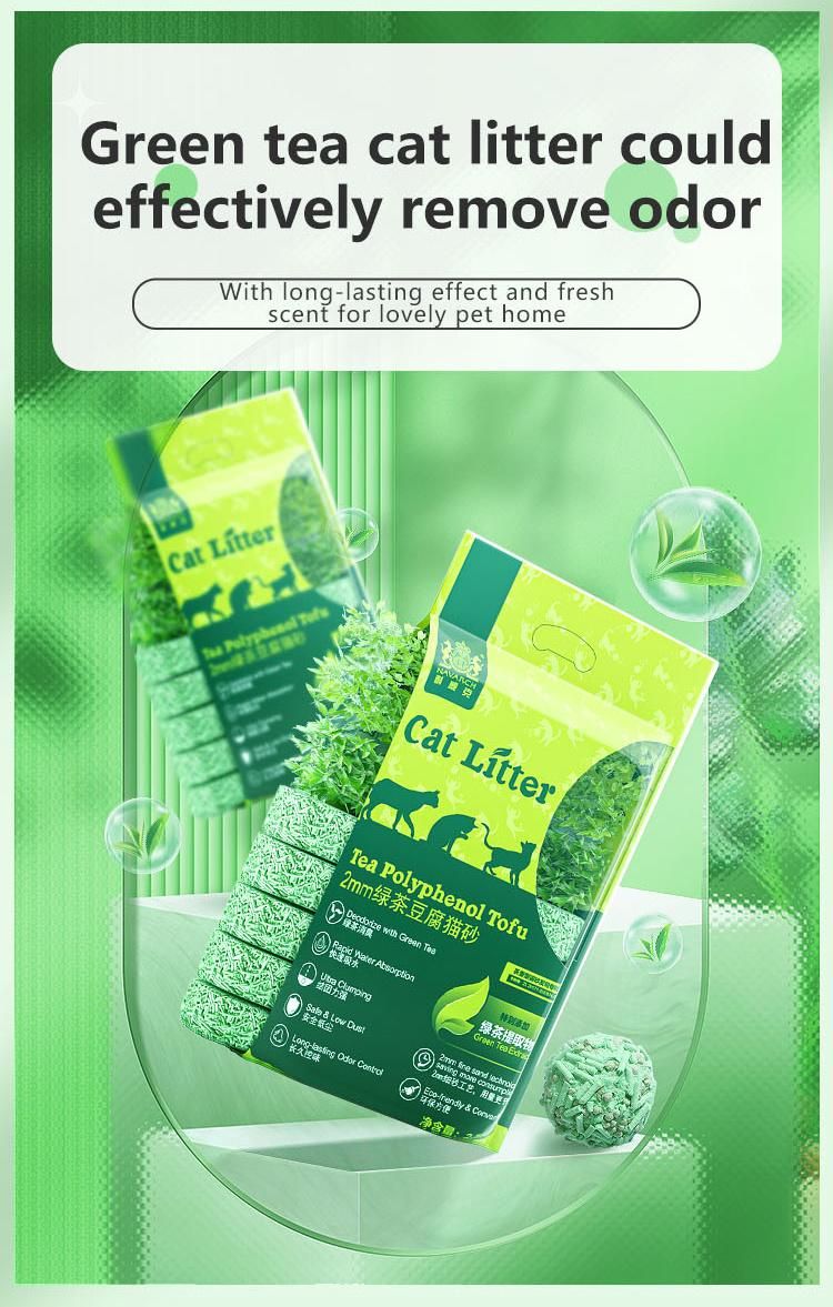 Pet Factory OEM Wholesale Cat Sand Natural Eco Green Tea Peach Green Tea Tofu Cat Litter