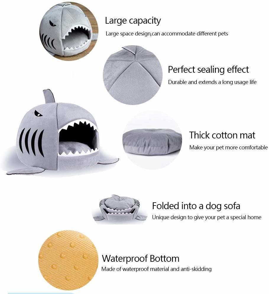 Washable Shark Pet House Cave Bed Luxury Dog Beds