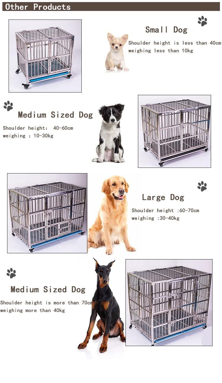 Double Door Black Metal Folding Wire Dog Cage with Tray and Wheels