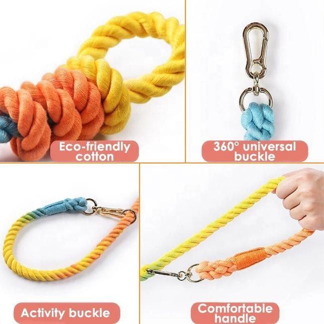 Multi Function Dog Training Collar Leash Set Handmade Rope Braided Over Shoulder Waist Hands Free Cotton Dog Leash 2 Dogs