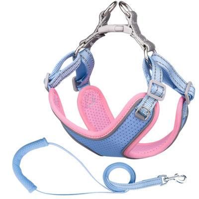 Durable Soft Mesh Fabric Pet Vest Harness Set with Reflective Tapes and Strips