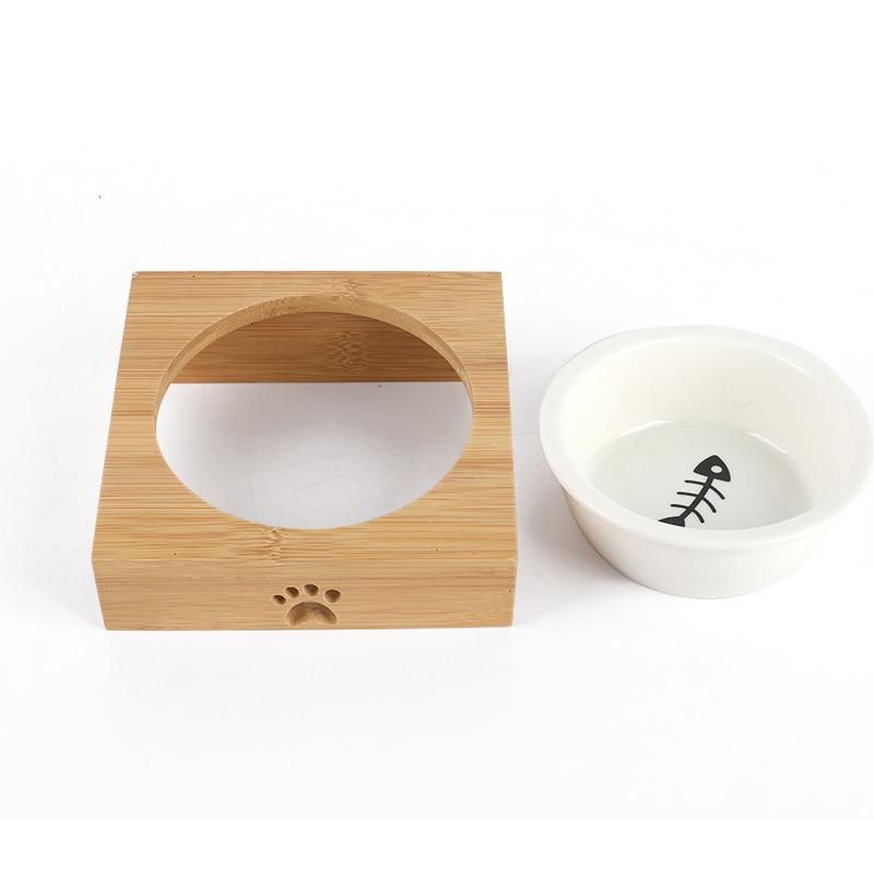 Raised Pet Dog Bowl with One Single Ceramics Bowl