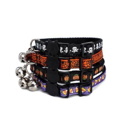 Halloween Safety Reflective PVC Tag Cat Collar Breakaway Buckle Cats Collar with Bell
