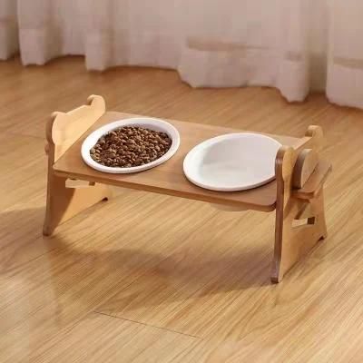 Wooden Cat and Dog Bowl Frame Wooden Pet Food Box Custom Cat and Dog Feeder Double Bowl Cat Bowl Shelf