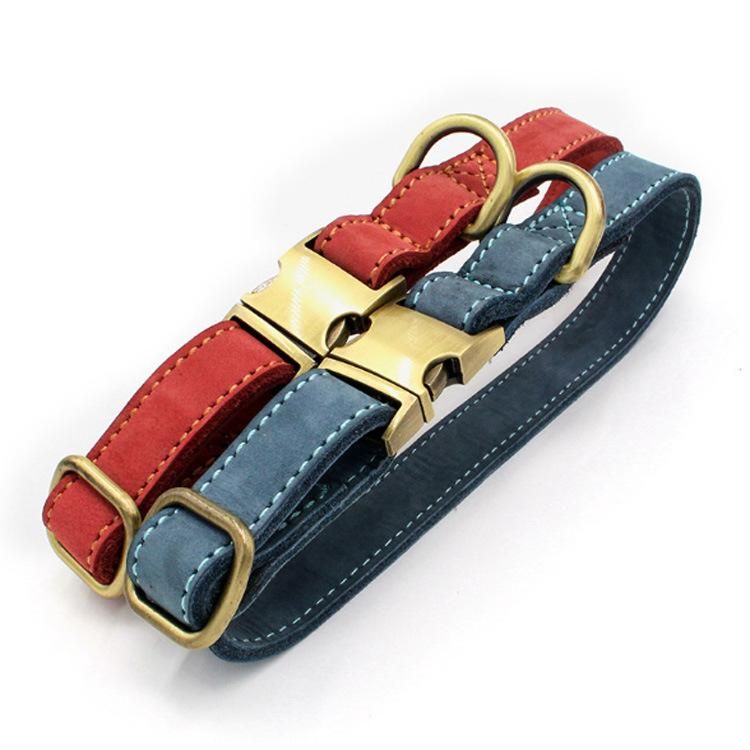 High Quality Newest Brass Hardware Adjustable Genuine Luxury Leather Dog Collar