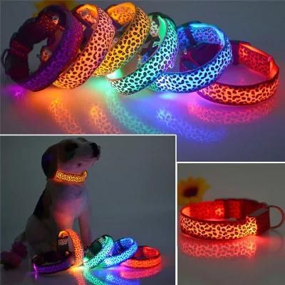 Dog Collar Adjustable Leopard LED Lighting Glow in Dark Cat Safety Collar Pet Products