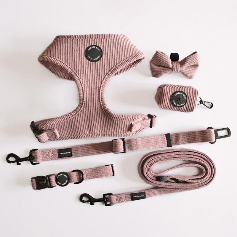 Customization Corduroy Dog Harness Velvet Corduroy Collar Leash Set Soft Padded Dog Harness and Leash Set