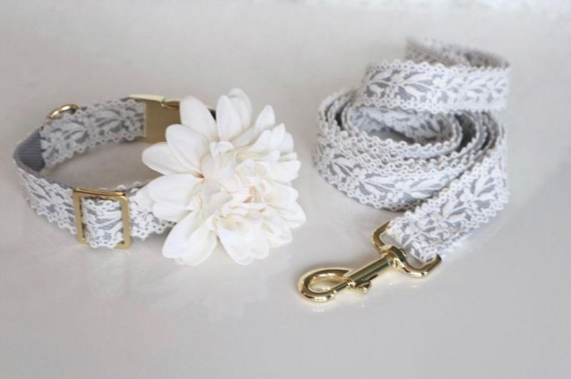Floral Lace Dog Collar Matching Leash & Collar Formal Wedding Dog Collar Elegant Lace Collar and Leash Set