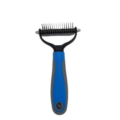 Hot Saling Pet Massage Pet Stainless Steel 2-in-1 Dual Head Cat Dog Pets Hair Remover Tool Comb Blue