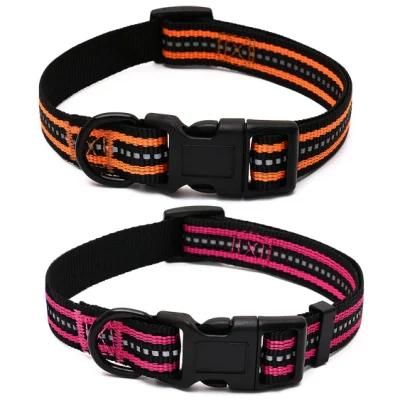 Comfortable Heavy Duty Dog Collar Night Reflective Double Bands Nylon Dog Collar