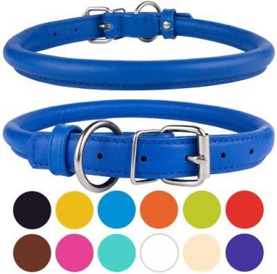 Rolled Dog Collar Leather Dog Collar with Multiple Colors