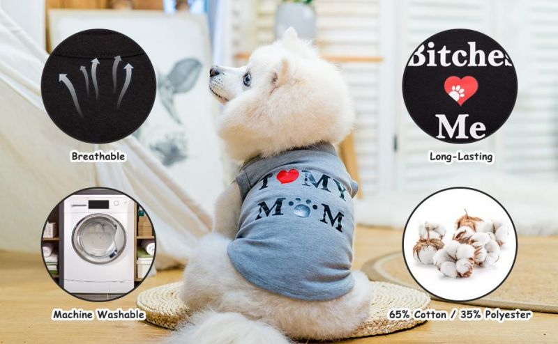 Dog T Shirts Pet Summer Vests I Love My Mom Dog Clothes with Fashion Printing 2 Pack