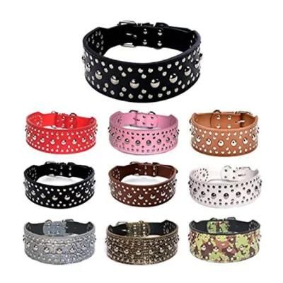 5 Rows Rivet Studded PU Leather Pet Collar for Large Dog Collar