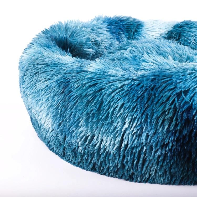 Long Faux Fur Pet Bed Comfortable Waterproof Plush Donut Round Dog Bed Dropshipping Soft Washable Cat Bed Removable Pet Cushion