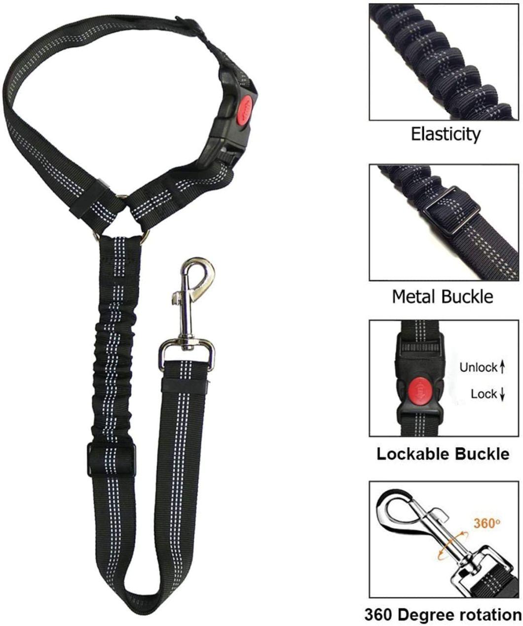 Dog Car Seat Belt Adjustable with Elastic Bungee Buffer Durable Headrest Pet Seat Belt Dog Car Safety Harness Restraint