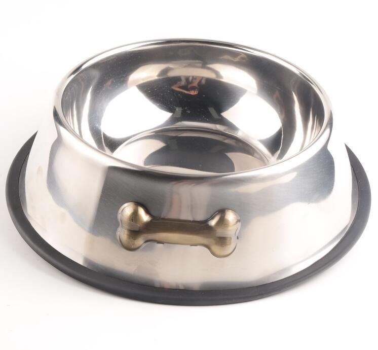 6.5cm/7.5cm Diameter Stainless Steel Pet Dog Food Water Bowl with Rubber