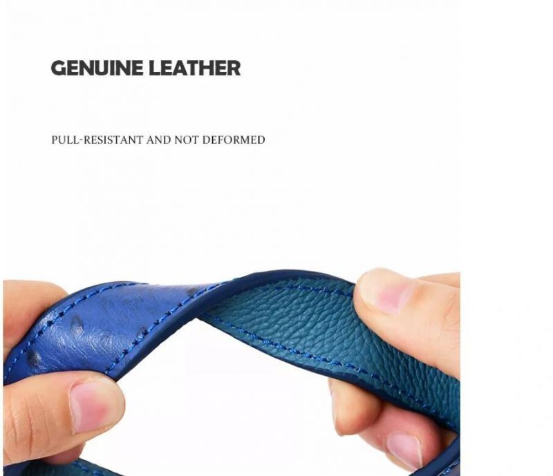 Customized Personalized Logo Designer Real Cow Leather Ostrich Grain Short Training Large Pet Leads Dog Leash
