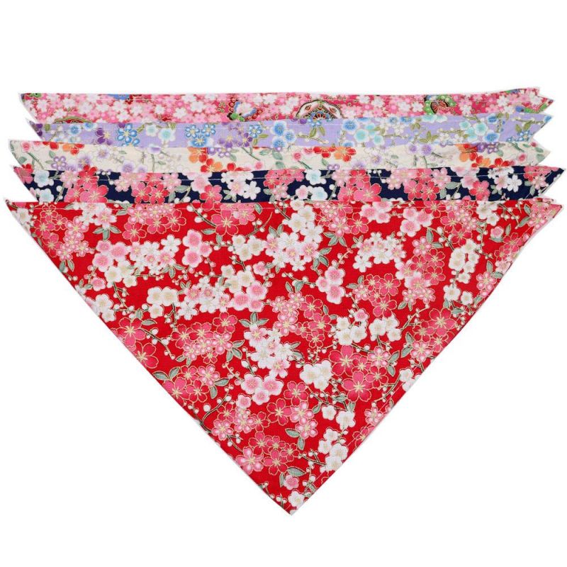 Floral Pattern Christmas Japanese Kerchief Triangle Bibs Reversible Handkerchiefs Scarfs Dog Bandanas