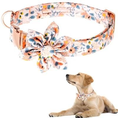 Custom Adjustable Cute Floral Personalized Dog Collar with Flower Tie