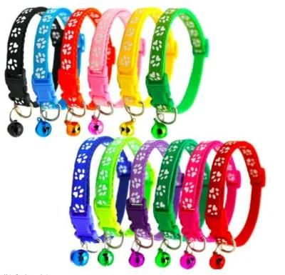 Multi Colors Paw Print Adjustable Nylon Pet Cat Dog Collar with Bell Ready to Ship Stocks Available