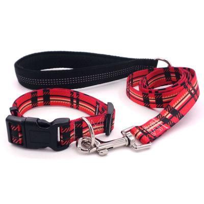 Dog Collar Classic Plaid Pet Collar for Boy with 2 Kinds of Pet Leash for Reference