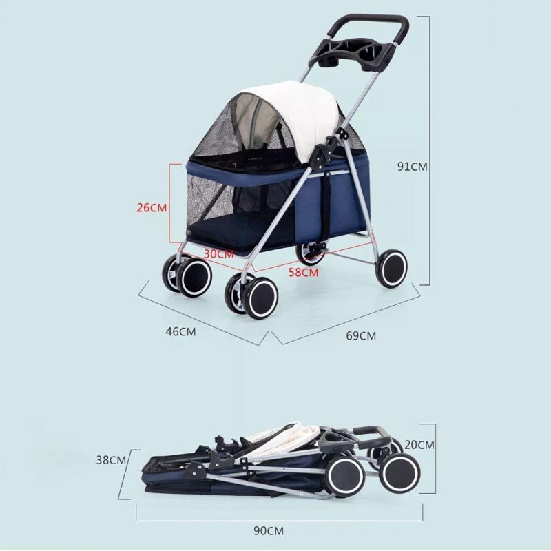 Eco-Friendly Oxford Pet Dog Stroller Folding Portable Large Cats Cart Pet Trolley for Dogs