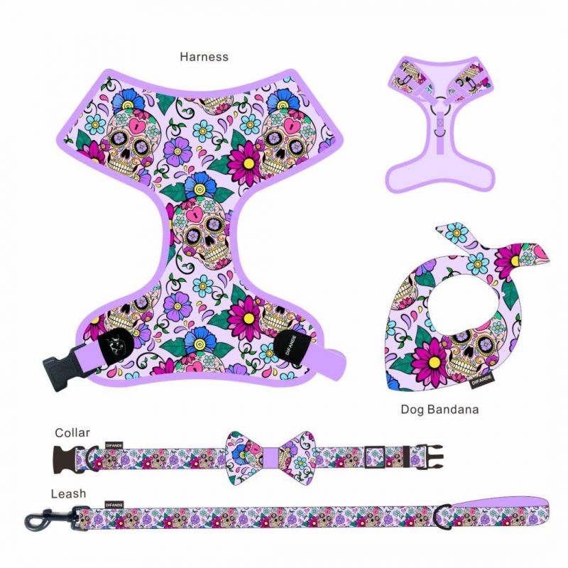 Manufacturer Custom Leash and Collar Set Adjustable Neoprene Dog Harness Bowtie Dog Collar and Leash Set