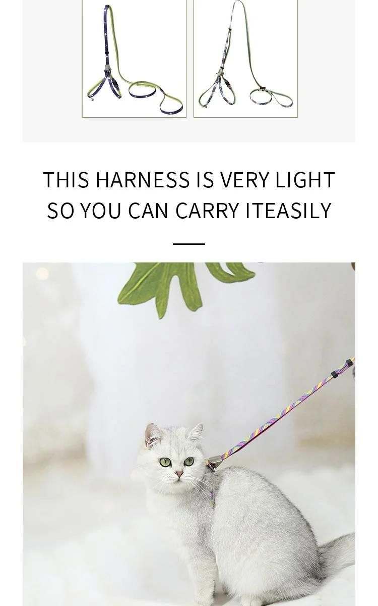 Eco-Friendly Adiust Neck and Chest Size Strong Metal Spring Clip Cat Harness and Leash