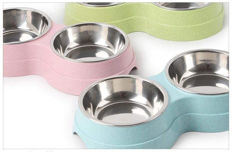 Double Bowls Dog Food Water Feeder Stainless Steel Pet Bowl