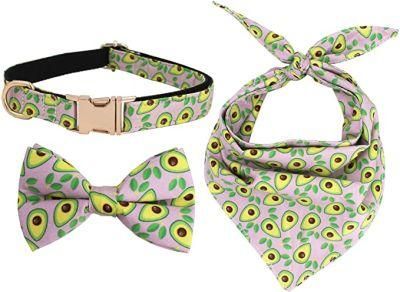 Fresh Fruit Avocado Pattern Design Customized Dog Collar with Bow Tie and Bandanas Set Manufacturer