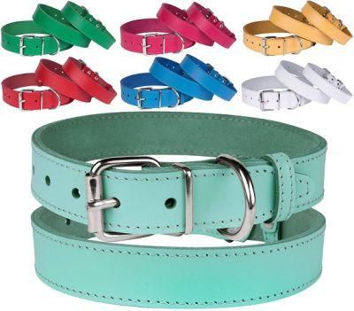 Pink Red Blue Green Turquoise White Yellow Leather Dog Collar