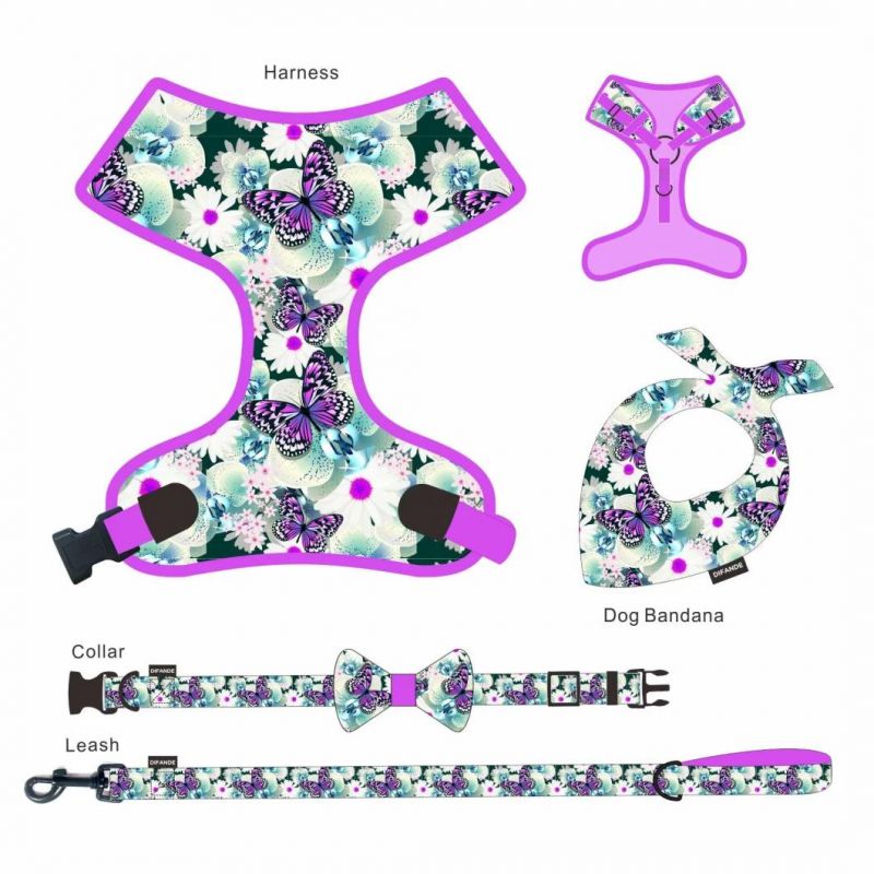 2021 Printed Pet Traction Rope Dog Harness Set Reflective Dog Chest Strap Suit Cat Rope Pet Supplies