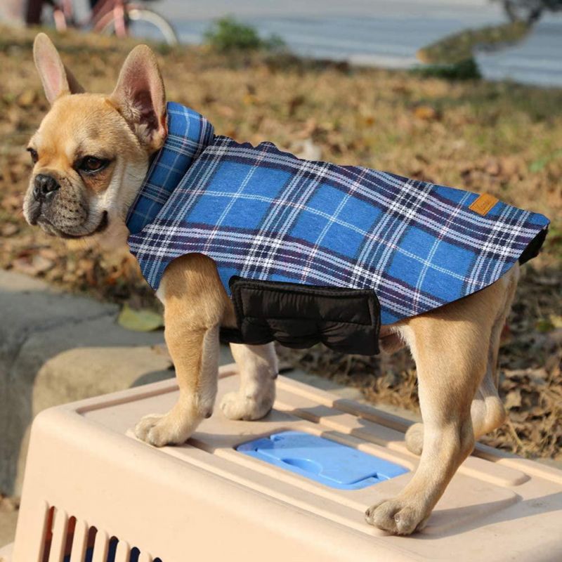 Waterproof Windproof Reversible British Style Plaid Dog Vest Winter Coat Warm Dog Apparel for Cold Weather with Furry Collar