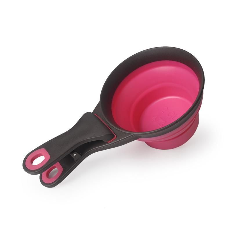 Portable PP+TPE Silicone Green Red 2 in 1 Folding Pet Food Spoon Bowl