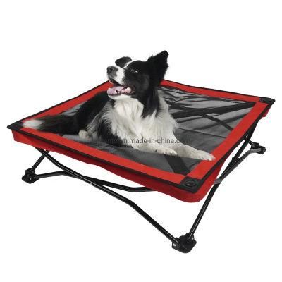 Folding Elevated Pet Bed Easy Carry Raised Dog Cot Bed Cooling Pet Outdoor Camping Bed Red Color