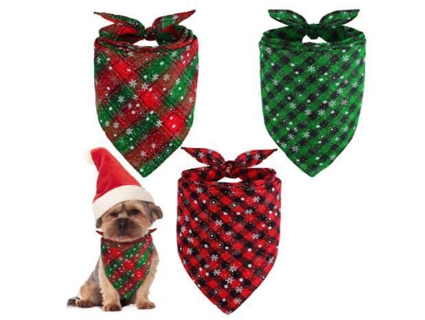 Christmas Dog Bandanas Buffalo Plaid Pet Triangle Scarf Dog Cat Bibs Kerchief Accessories