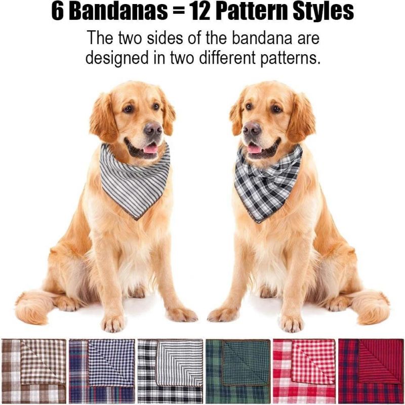 Square Plaid Printing Dog Bib Double Reversible Kerchief Scarf