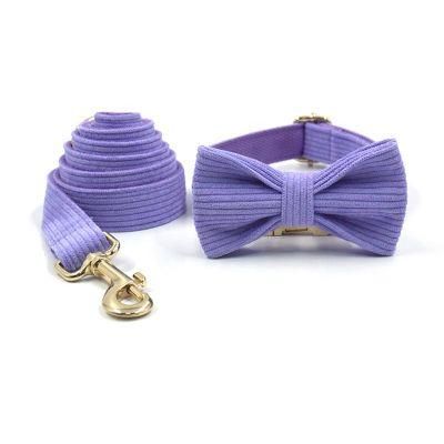 New Arrival High Quality Dog Collars Bowties Soft Corduroy New Design Colorful Dog Collar Lead Metal Buckle Dog Collar Leashes
