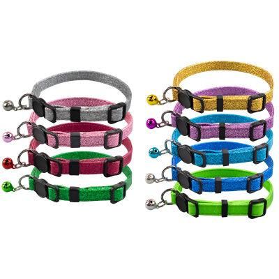 Multi Colors Pet Small Animal Quick Release Adjustable PU Cat Collar with Bell