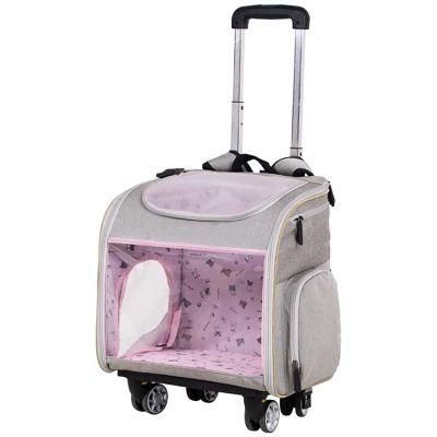 Hot Trolley System Mesh Carrier Wheel Luggage Pet Backpack Cats