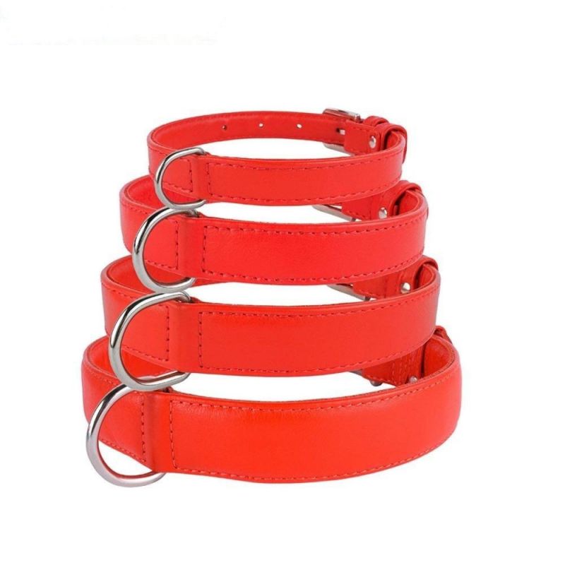 PU Leather Dog Collar with Durable Steel D-Ring