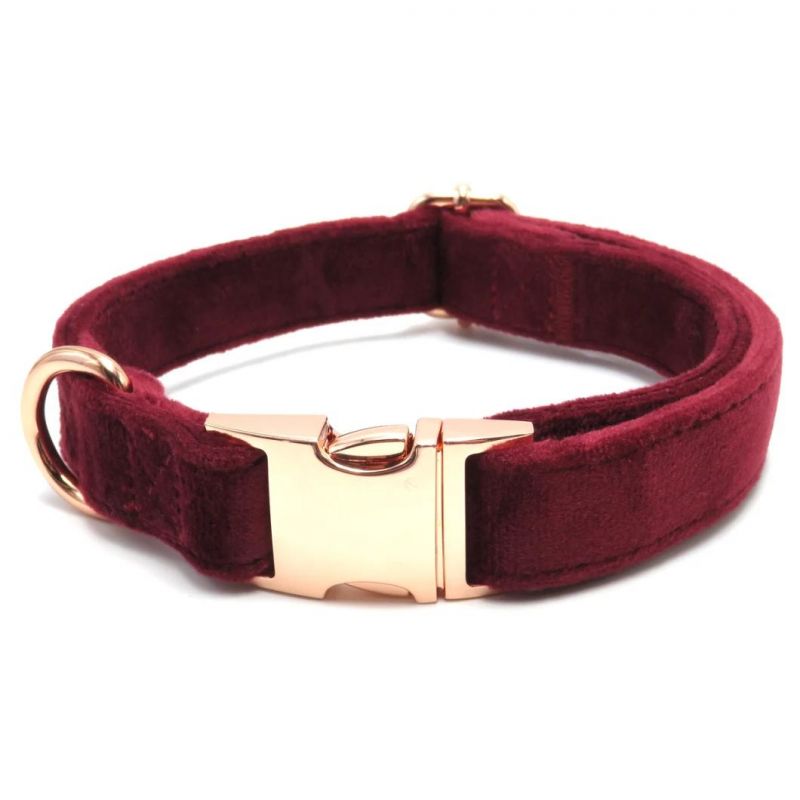 Custom Soft Comfortable Velvet Dog Collar with Rose Gold Metal Buckle Dog Collar