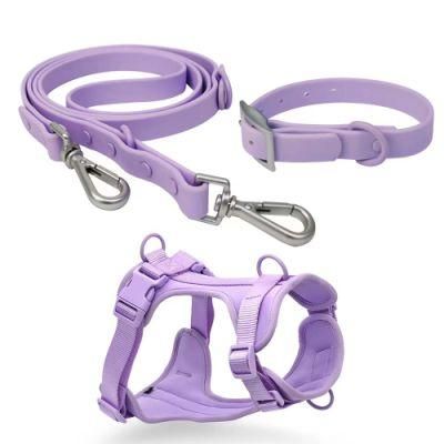 New Lightweight Custom Logo Pet Dog Safety Harness Adjustable Soft Padded Air Layer Dog Harness with Rubber Dog Collar Leash