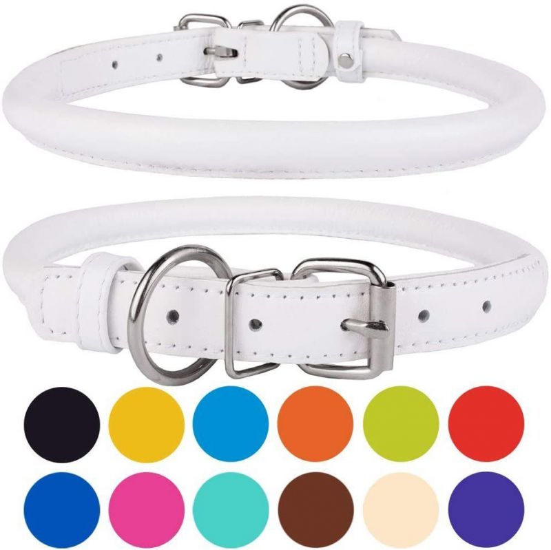 Soft Padded Round Puppy Collar, Handmade Genuine Leather Dog Collar