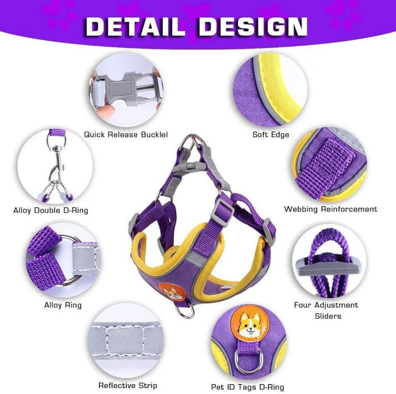 Fashion Hightlight Color Pet Harness Vest Reflective Dog Harness Set