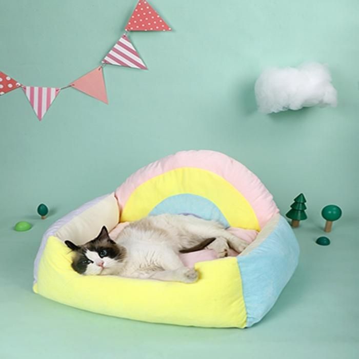 Colorful Rainbow Wholesale Small Colorful Warm Pet Cat Sofa Rainbow Cozy Dog Sofa Bed with Cushion