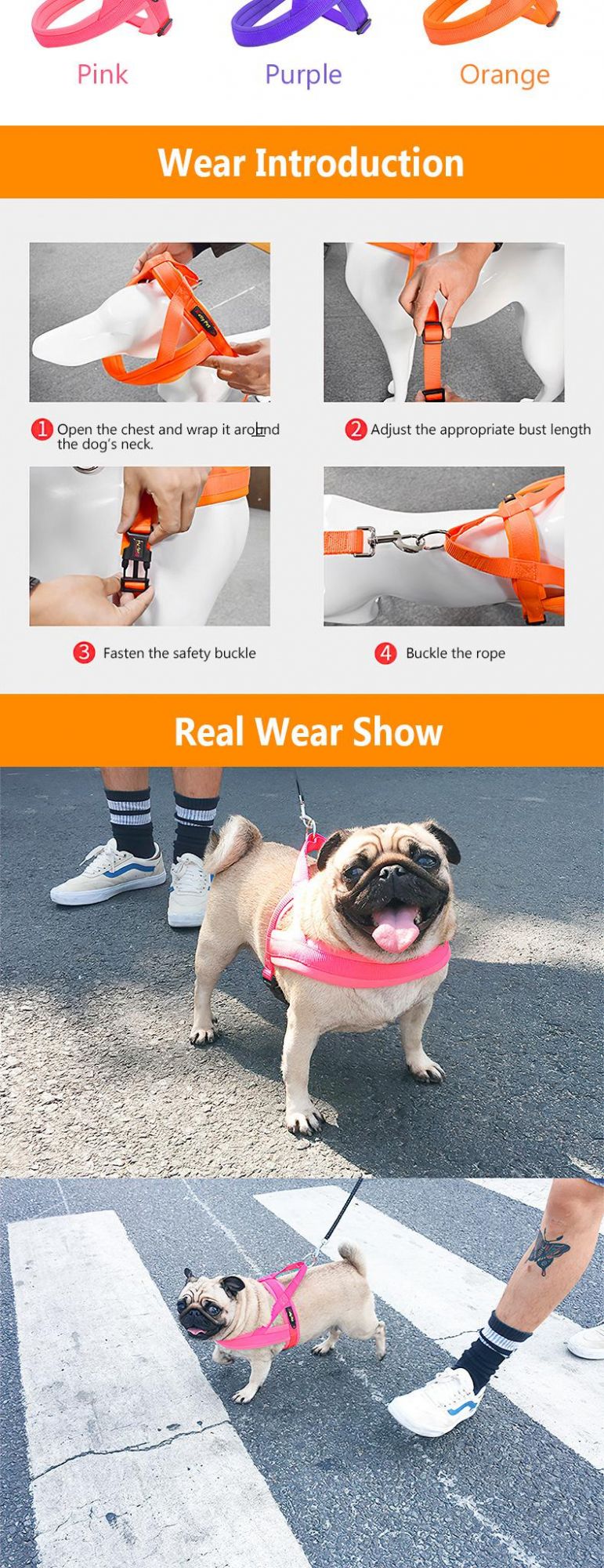 High Quality Luxury Nylon, Personalized Reflective Breathable Mesh Fabric Dog Harness